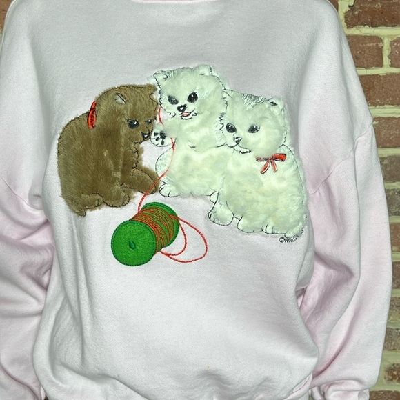 VIntage 90s Whispers Cat Sweatshirt Size Medium - Picture 4 of 5